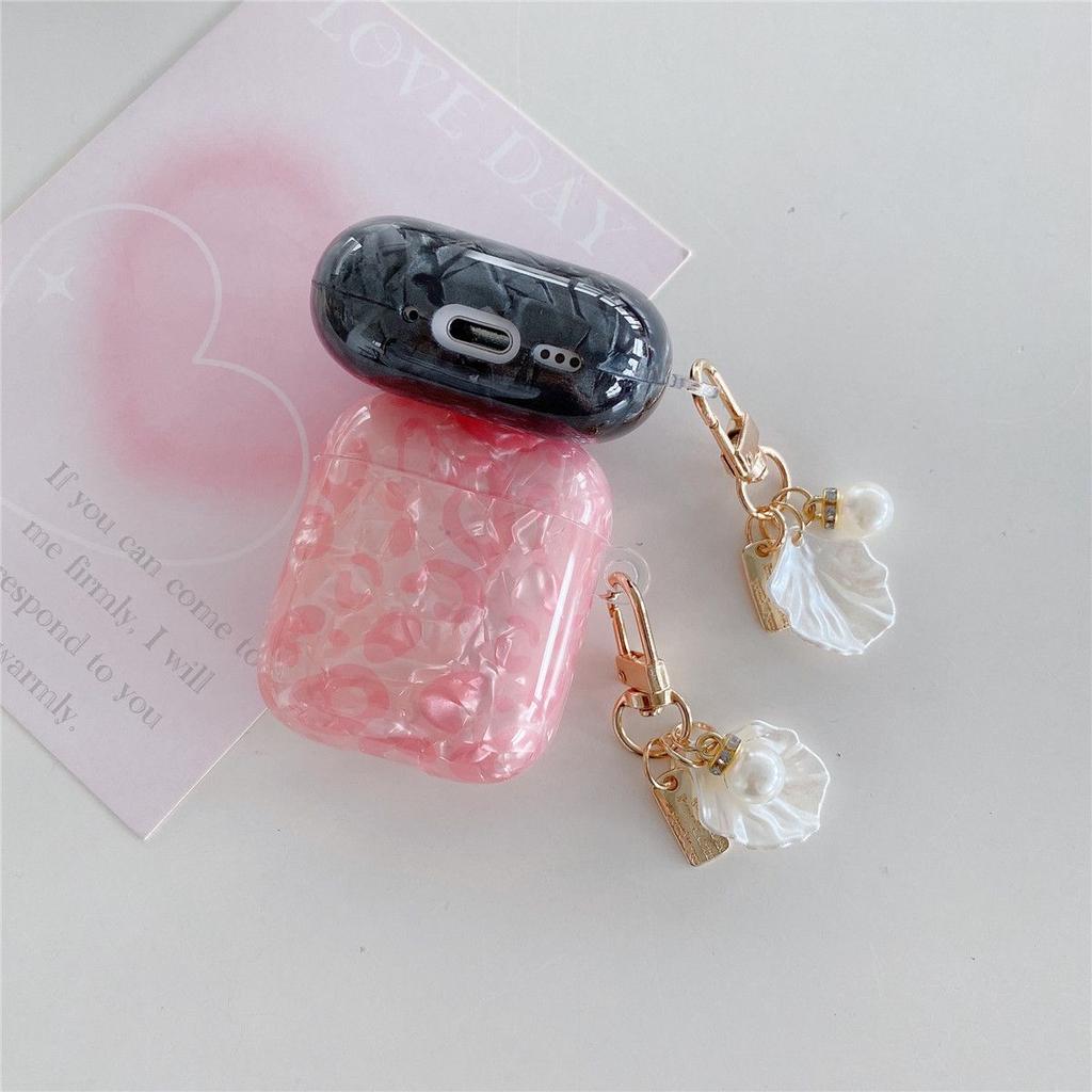 For Airpods Pro Case Colorful Shell Pearl Pendant Keychain For Apple Airpods 1 2 3 4 Soft Cases Bluetooth Earphone Protective Bags