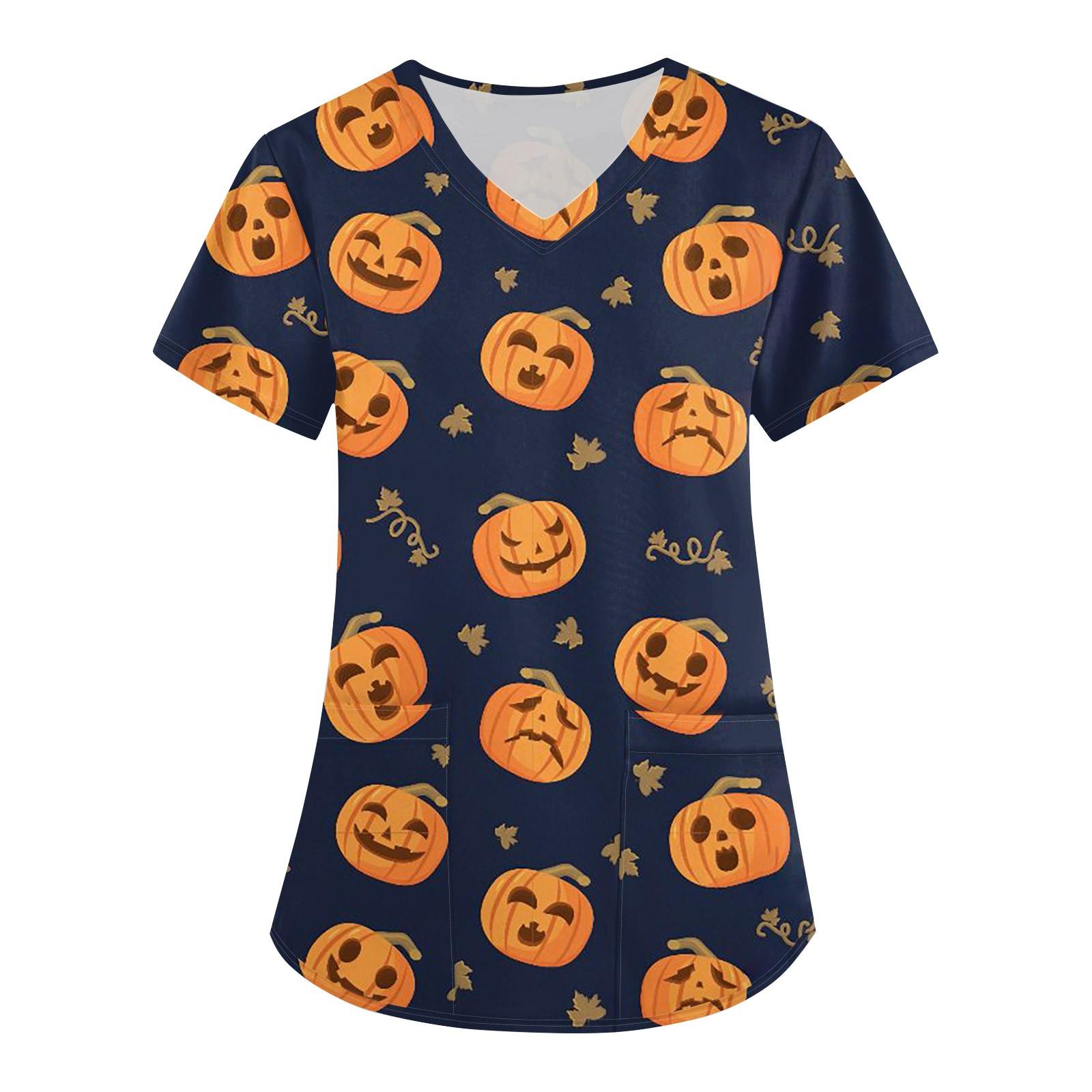 

Женская модная футболка с короткими рукавами и v-образным вырезом с пасхальным принтом, маленькая рабочая футболка с карманами S тёмно-синий