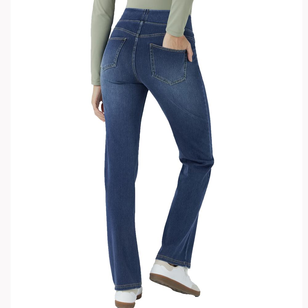 Shascullfites High Waisted Tummy Control Bootcut Jeans Blue Washed Stretchy Knit Casual Multiple Pockets Pull-On Petite Jeans