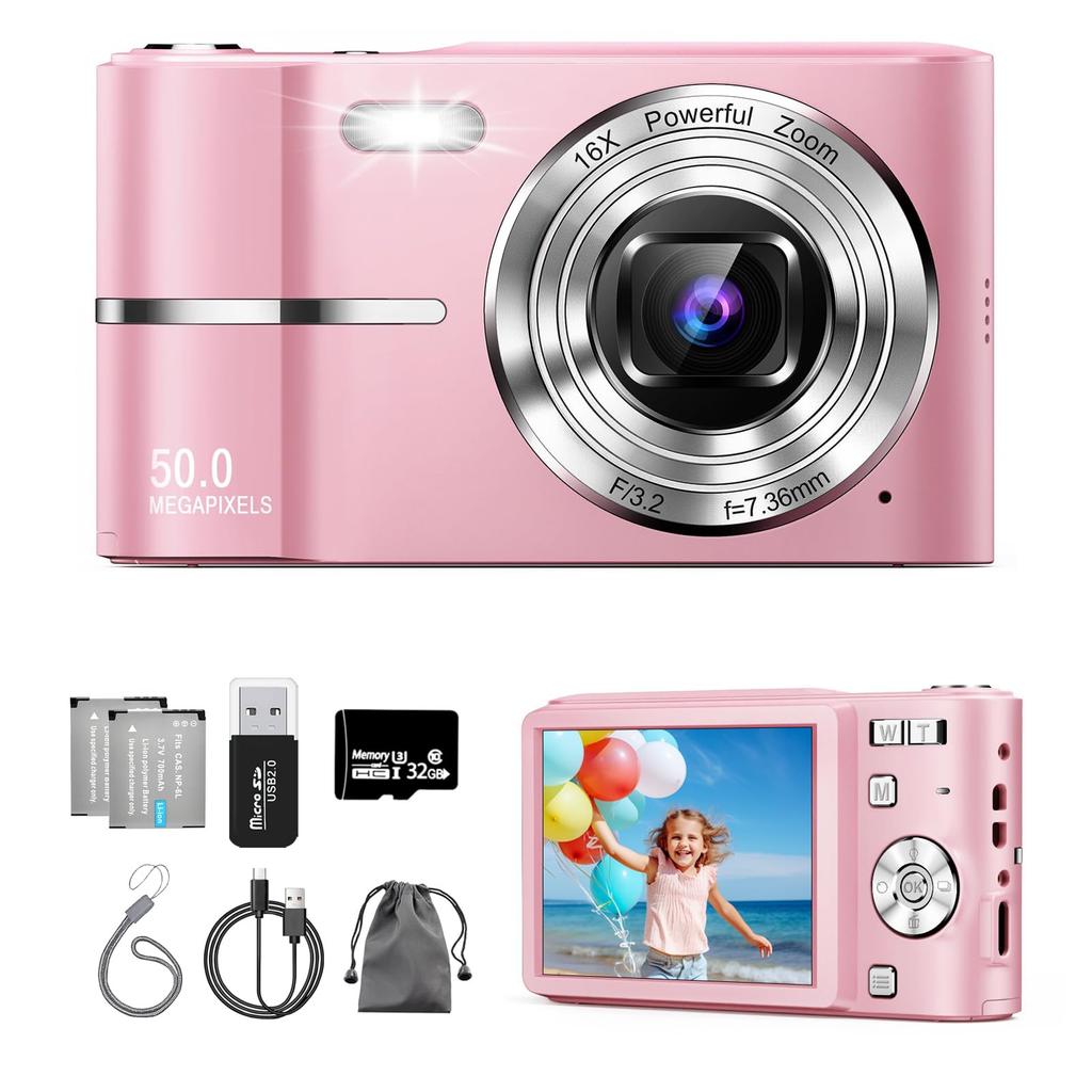 Digital Camera Video 50 with 32GB Micro SD AF Compact Large 16x Two Image Lightweight Japanese Instruction Ideal for Students and School and Instagram