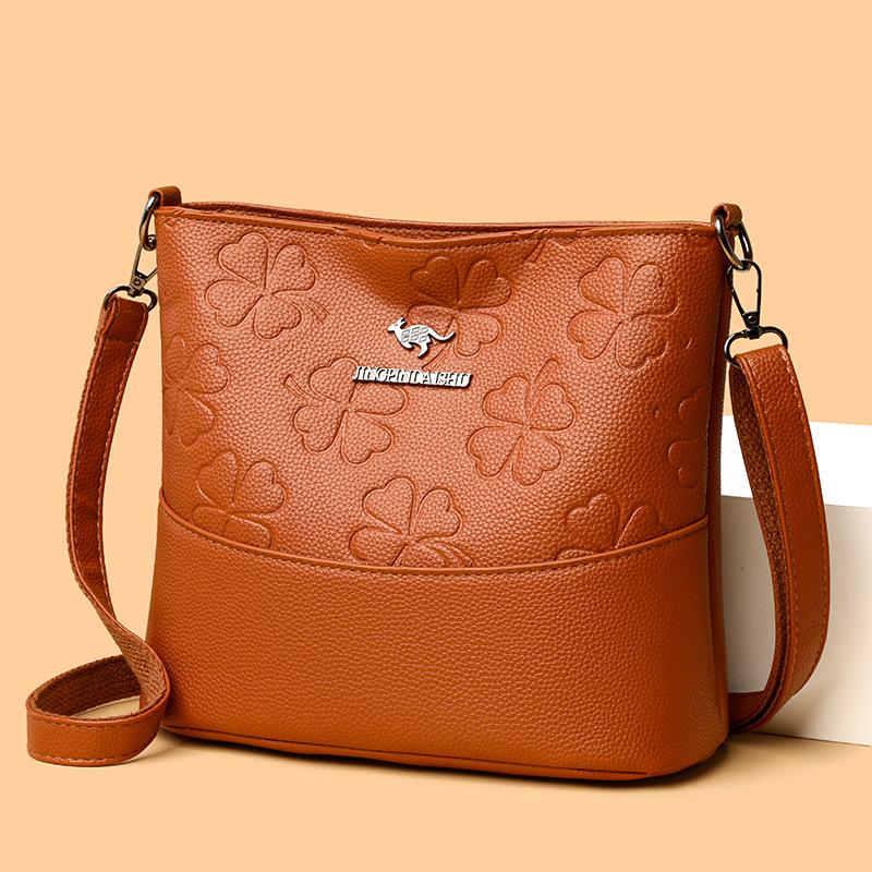 Women's Fashion Soft Leather Bucket Bag Large Capacity Shoulder Crossbody Bag For Middle-Aged Ladies