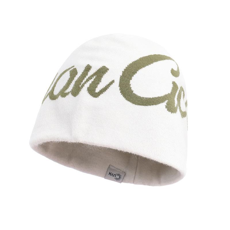 Rabbit velvet double-sided letter knitted hat new women's autumn and winter bag head cold hat outdoor mountain climbing ear protection warm wool hat