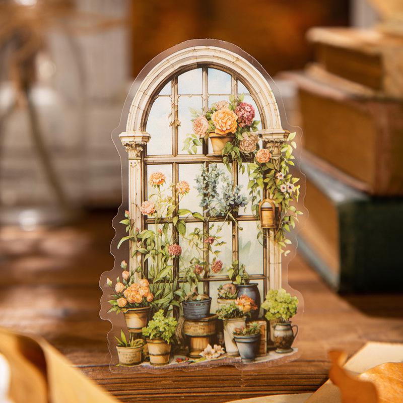 Retro European Style Floral Window PET Sticker - DIY Decorative Material, 6 Designs