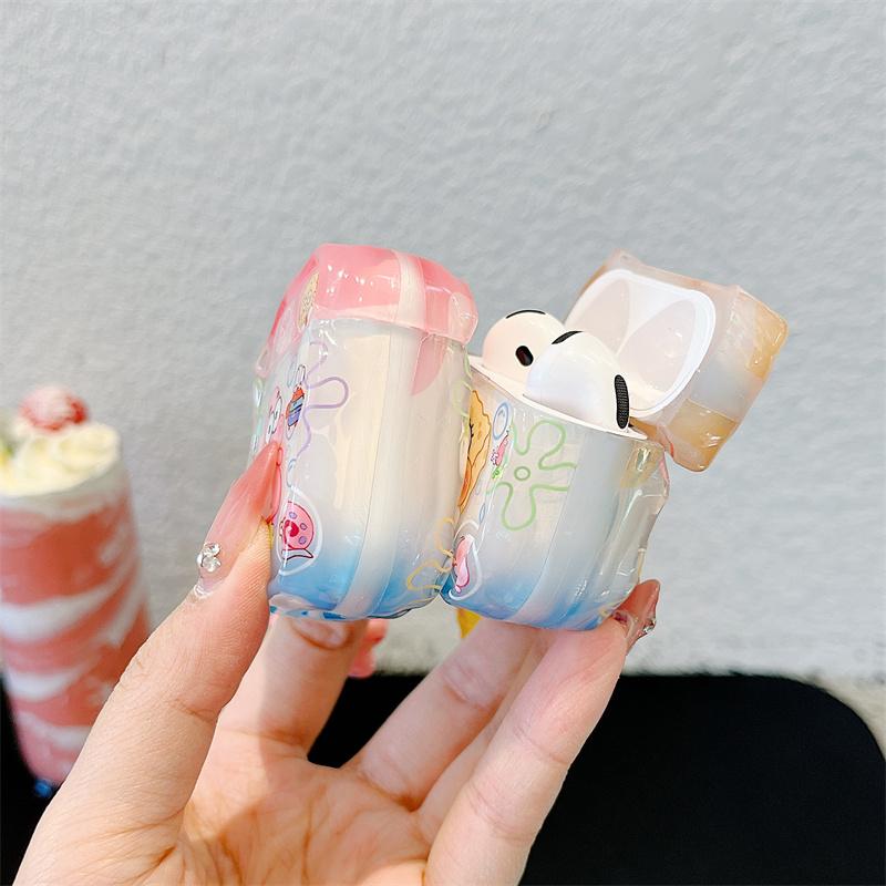 Cute 3D Cartoon SpongeBob Patrick Star Earphone Protective Case For Apple AirPods 1 2 3 4 Pro 2 Case With Pendant Cover