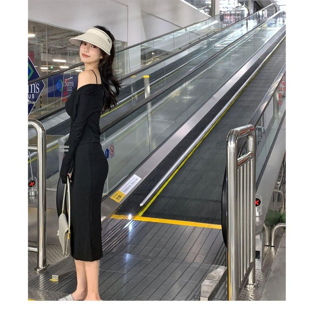 Spicy Girl 2025 Summer Slit Strap Dress & Cardigan Bodycon Two-Piece Set