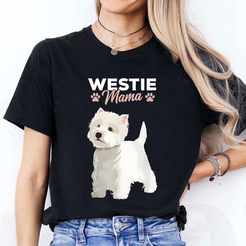 West Highland White Tshirt Terrier Mama Dog Westie Mom Women and Girls Casual Street Wear Breathable Shirts Dog Mom Clothing