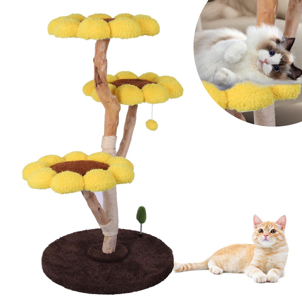 Sunflower Cat Tree With Solid Wood Scratching Post Modern Cats Tower Cute Sunflower Shaped Cat Bed Pet Kitten Small Flower Nest