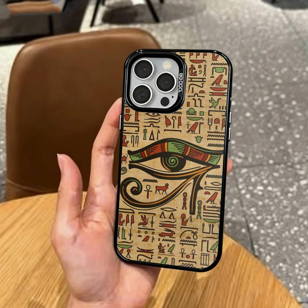 COOL A-Ancient E-Egypt Art Phone Case For iPhone17,16,15,14,13,12,11 Plus,Pro Max Colored Silver Plated Inside Cover