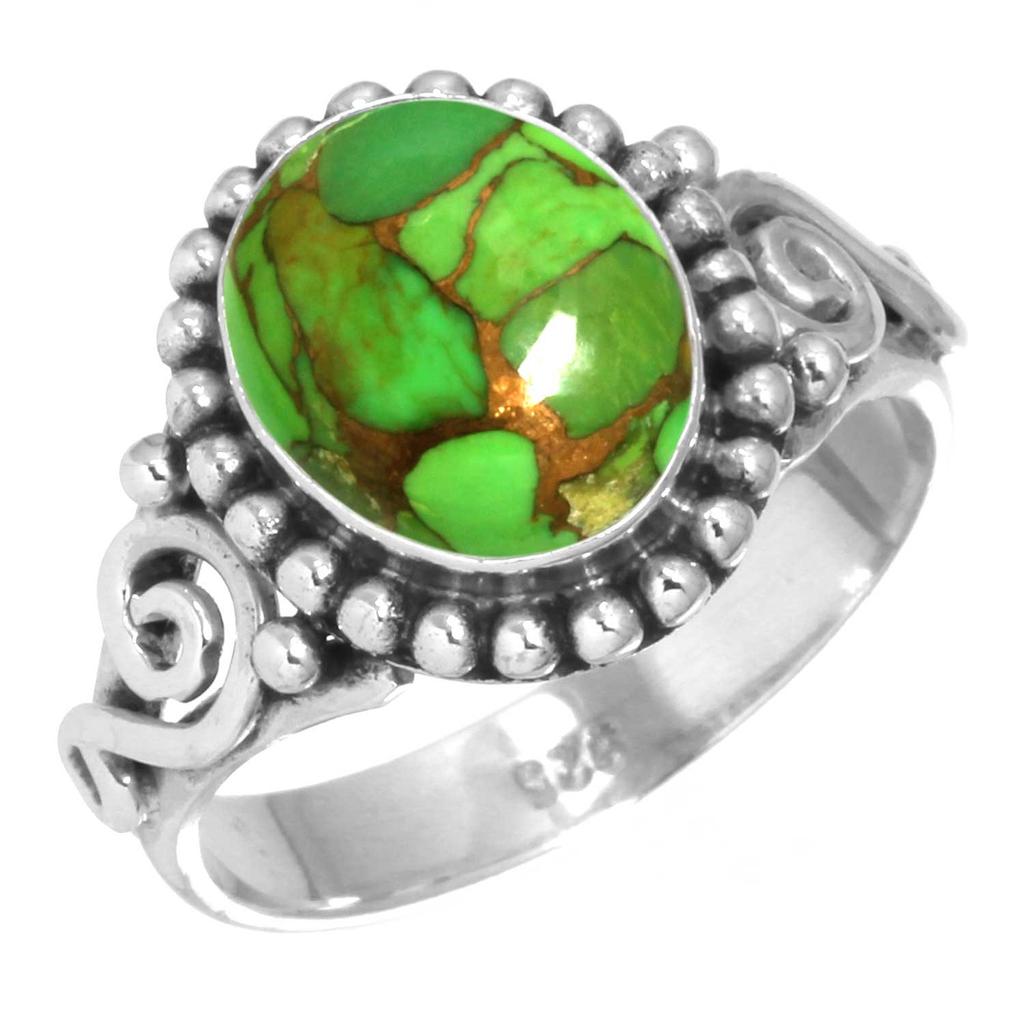 925 Sterling Silver Ring Women Gemstone Handmade Jewelry Thanksgiving Gift Blue Green Purple Copper Turquoise Pearl Lapis Mother Of Pearl Statement