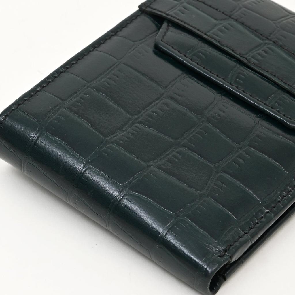 Men's Leather Wallet 3S Scrgrn -Premium Green Croc Look Napa Leather Wallet with Coin Pocket & 6 Card Slots - Luxury Handcrafted Slim Wallet