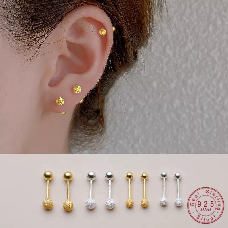 925er Sterlingsilber Einfache Mattierte Perlen Fädelschnur Ohrstecker für Damen Einfacher Party Schmuck Zubehör