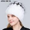 Pelz Hüte für Frauen Winter Echte Rex Kaninchen Hut Fuchs Pelz Kniting Weibliche Warme Schnee Kappen Damen Elegante Prinzessin Beanies kappe