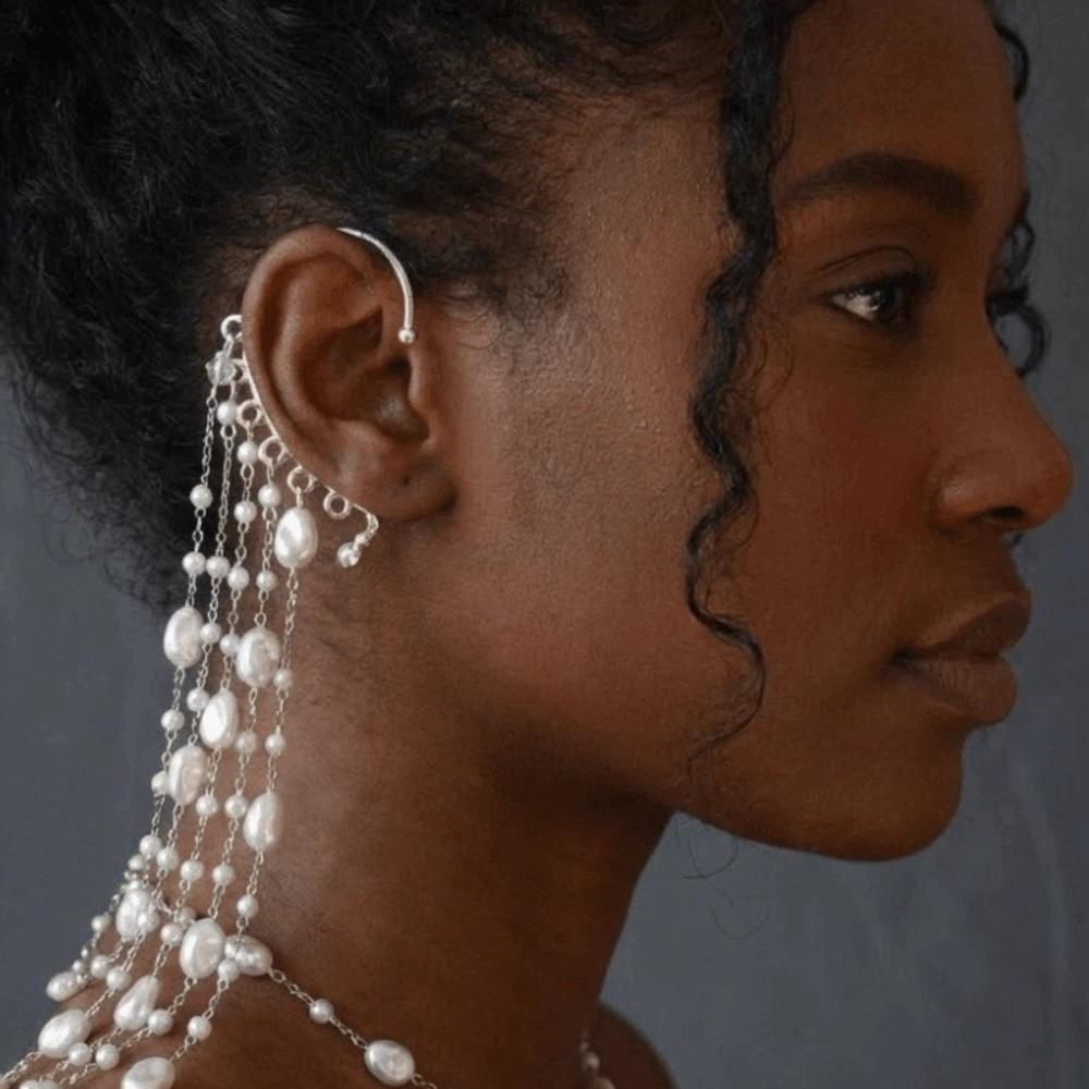 Elegant Imitation Pearl Chains Ear Cuffs Jewelry Ear Bone Clips  Bridal Accessories