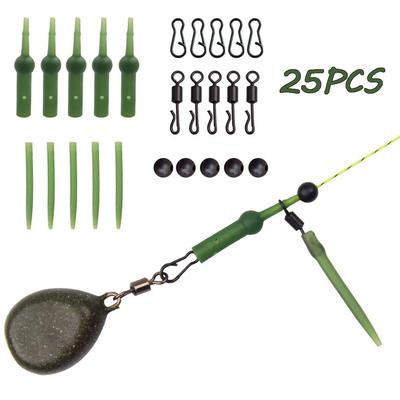 25Pcs Carp Fishing Accessories Kit Included Quick Change Swivels Anti Tangle Sleeves Chod Rig Buffer Tapered Tail Helicopter
