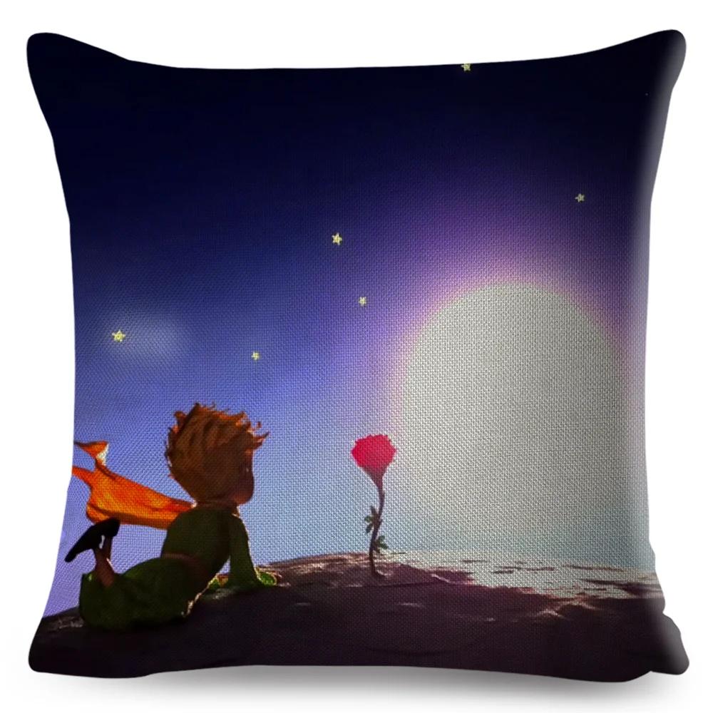 Little Prince Pillow Case Decor Cartoon France Anime Print Cushion Cover for Sofa Home Children Room Linen Throw Pillowcase