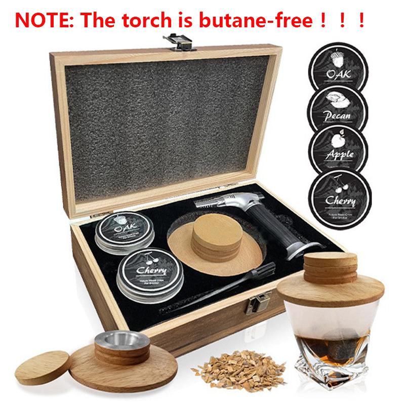 Wooden Cocktail Smoker Kit Old Fashioned Whiskey Smoker Drinks Tools With Fruity Wood Chips Kitchen Bar Cocktail Supplies