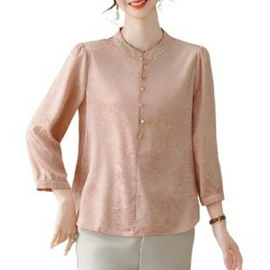 

Women s Summer Seven-Sleeve Shirt: New Chinese National Style Tummy-Covering Top 4XL рожевий