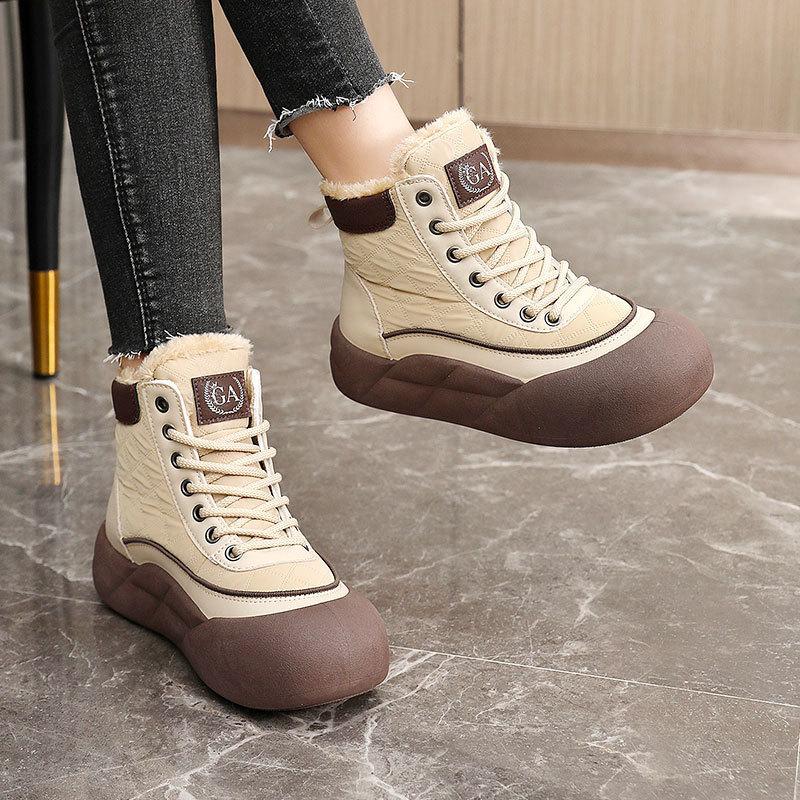 G3507 New Winter Cotton Shoes Platform Women's Shoes Color Matching Warm High-top Sports Casual Velvet To Increase Height