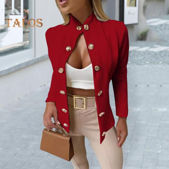 Damen Anzugjacke Stehkragen Langarm Zweireihig Anzugjacke Einfarbig Slim Fit Business Casual Outwear