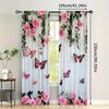 Schmetterling und Rose Verdunkelungsvorhänge 2 Stück – Schwarze Silhouette auf Rosa Blumigem Hintergrund, Romantische Schlafzimmer- oder Wohnzimmerdekoration