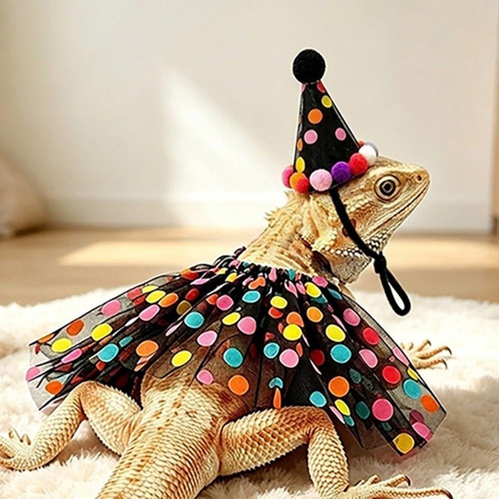Adjustable Lizard Polka Dot Skirt Elastic Strap Small Pet Hat Soft Reptile Pet Clothing  Walking