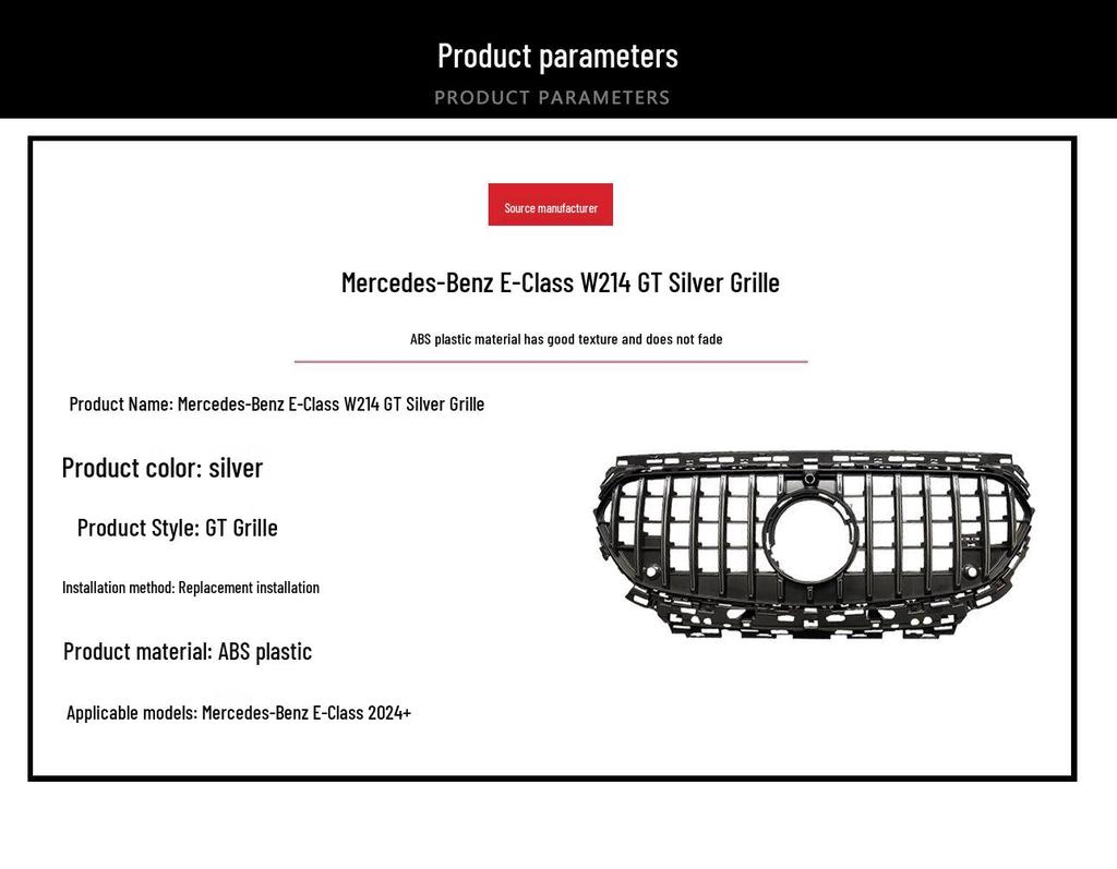 Mercedes-Benz E-Class W214 GT Silver Grille 2024-2025 Replacement
