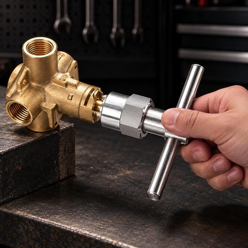 Faucet Cartridge Puller Removal Tool with Crossbar Grip for Manual Turning, Metal Body, Two-Prong, 104421 for Bathroom Service and Repair Tasks