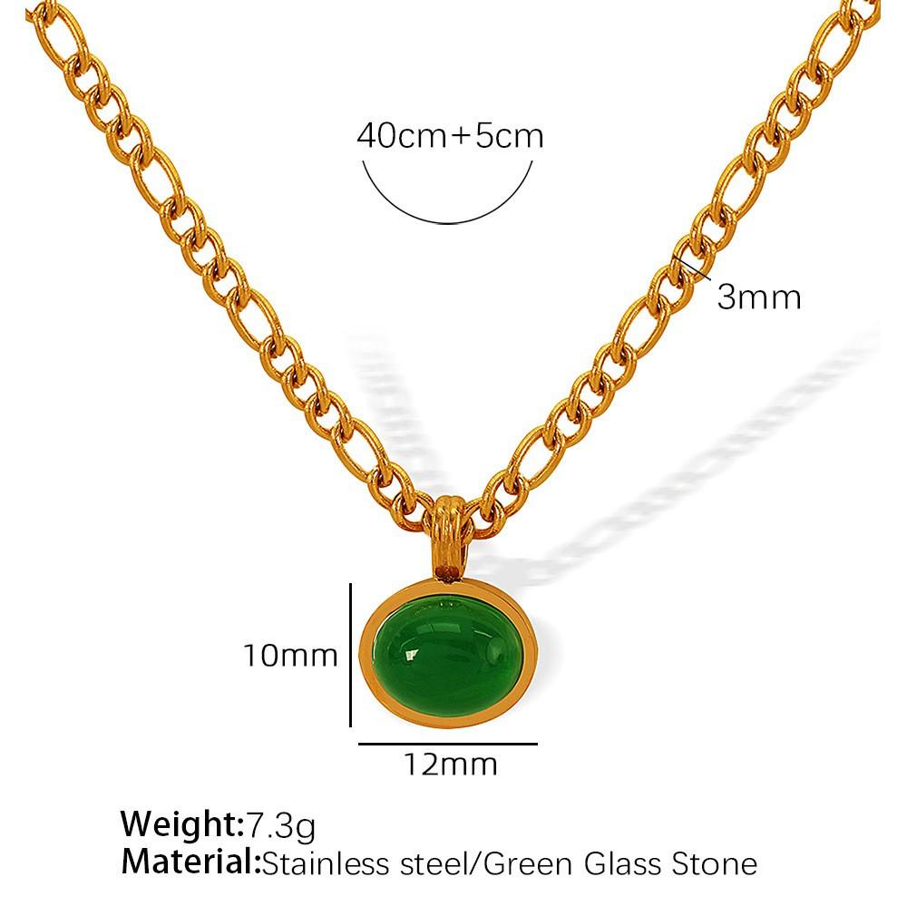 18K Gold Tiger Eye Oval Necklace & Earrings Set - Elegant French Clavicle Jewelry for Women
