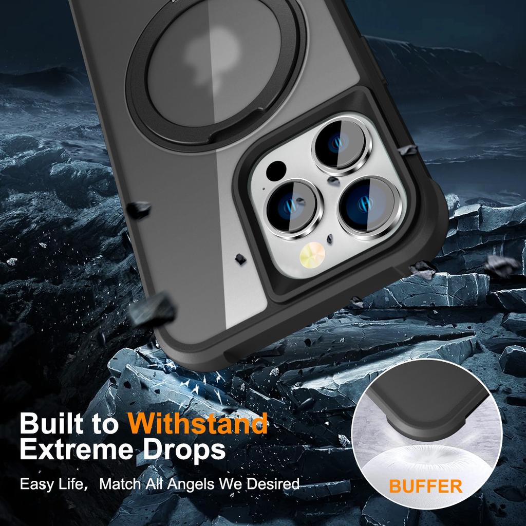 For iPhone 16 Pro Max Case Compatible with MagSafe Rotatable Ring Kickstand TPU+PC Phone Cover