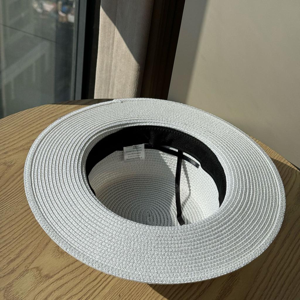 Retro French Pearl Flat Top Top Hat Women's Spring and Summer Travel Sunscreen Sunshade Straw Hat