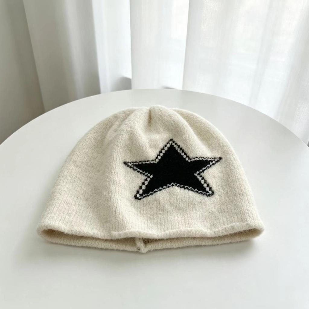 Star stack hat new American wool autumn and winter versatile cold hat female curling knitting small face little hot girl