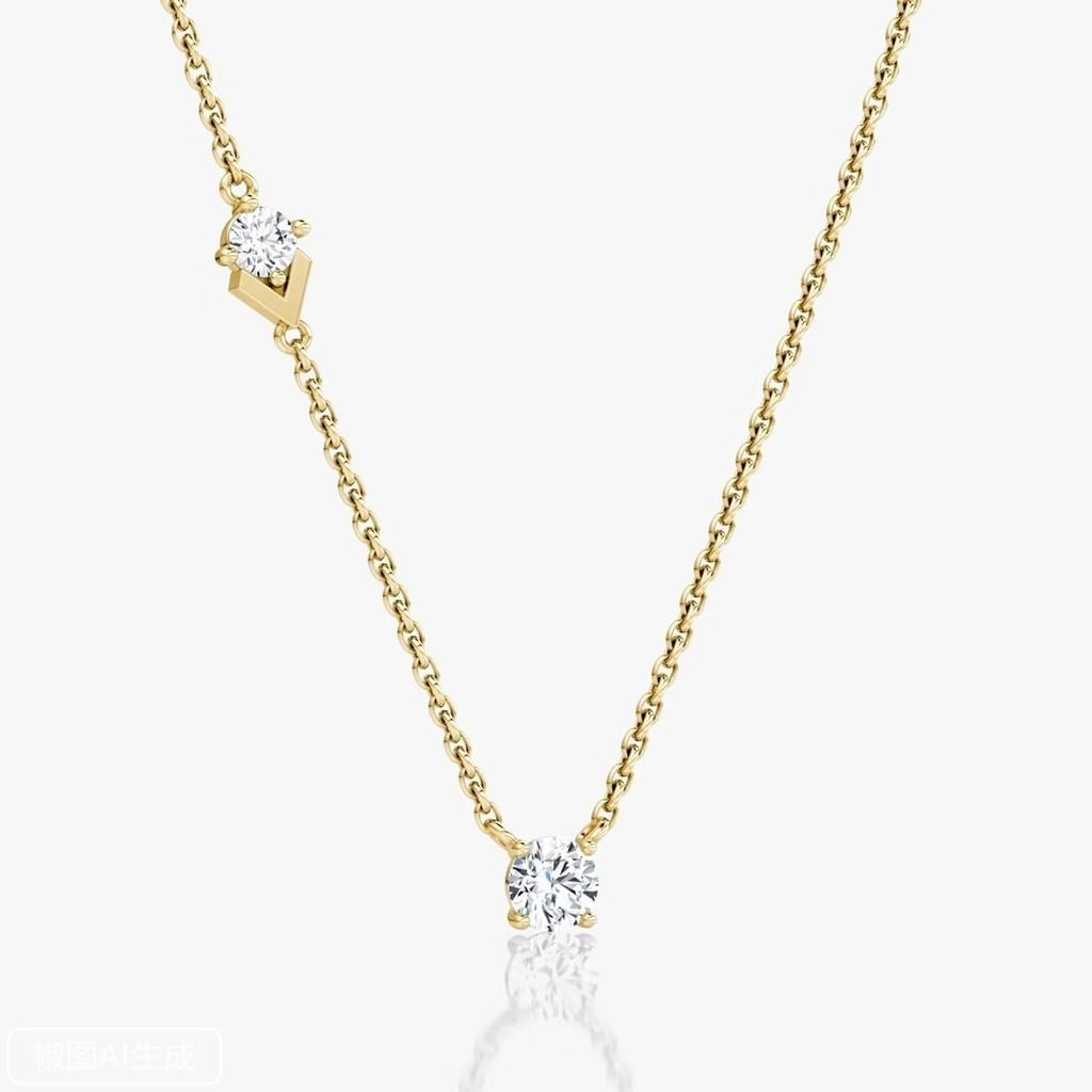 Geometric Vshaped Double Diamond Pendant Necklace With 18k Gold Plating For Womens Casual Wear