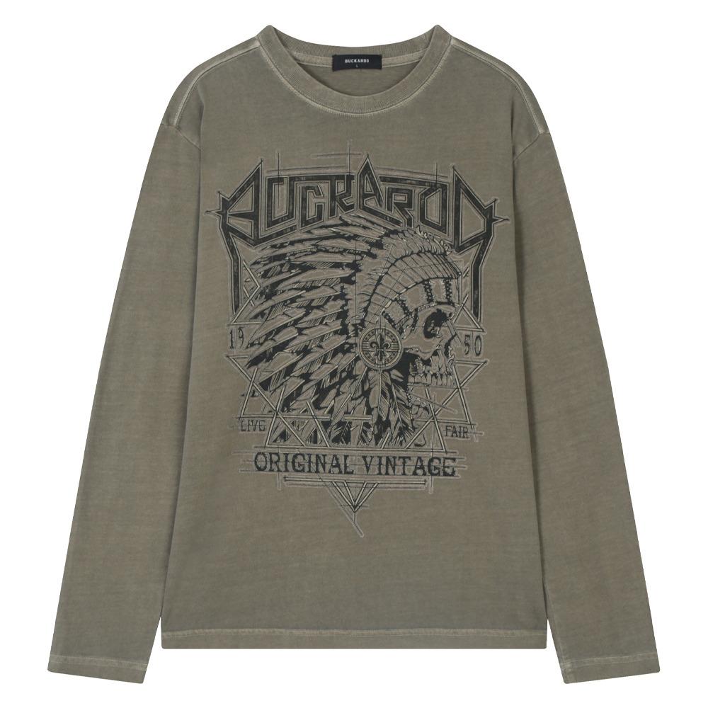 Burkeru [Premium] Indian Vintage Round T-Shirt Dark Khaki Dark Khaki_L