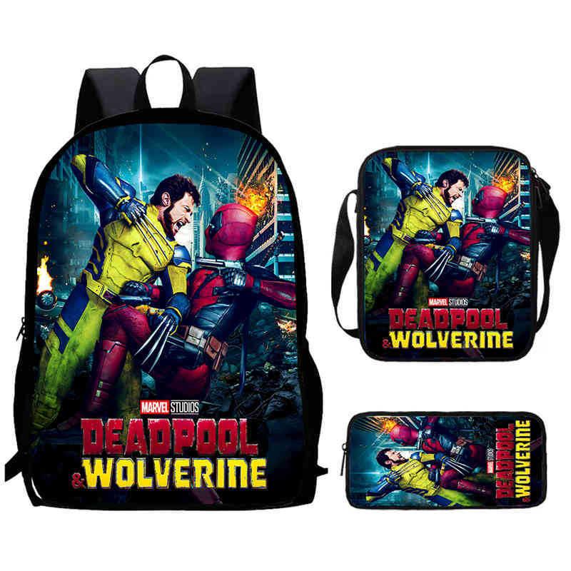 Mochila Escolar Infantil de Deadpool y Wolverine con Tejido Oxford Ligero para Estudiantes de Primaria