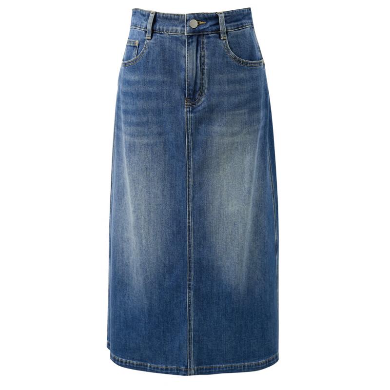 Dámská midi džínová sukně rovného střihu s rozparkem, nadměrná velikost