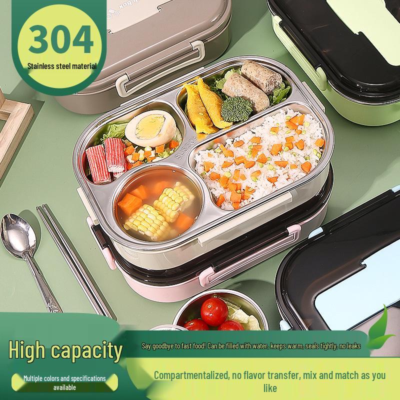 Large Stainless Steel Lunch Box with Lid and Soup Bowl, Insulated Meal Tray for Students and Office Workers