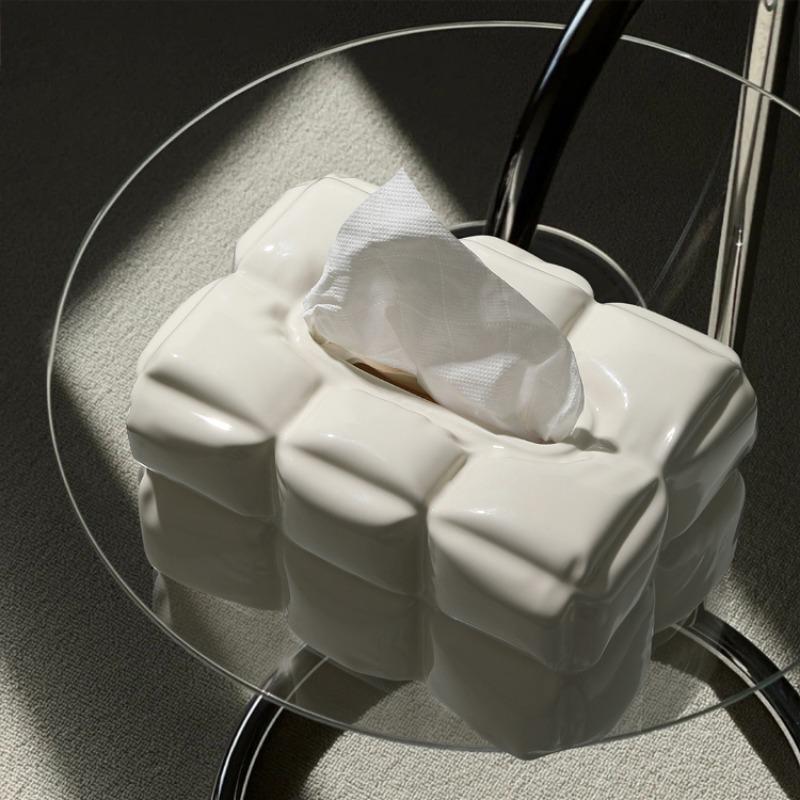 Nordic Abstract Pleated Ceramic Tissue Box Rectangular Tissue Container Household Extractable Napkin Box Paper Shelf Home Decor