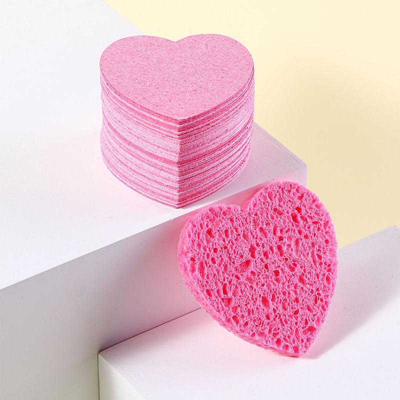10/50 Stück Herz Natürliche Holzpulpe Schwamm Zellulose Kompresse Kosmetikpuffer Gesichtswaschschwamm Gesichtspflege Reinigung Make-up-Entferner Werkzeug
