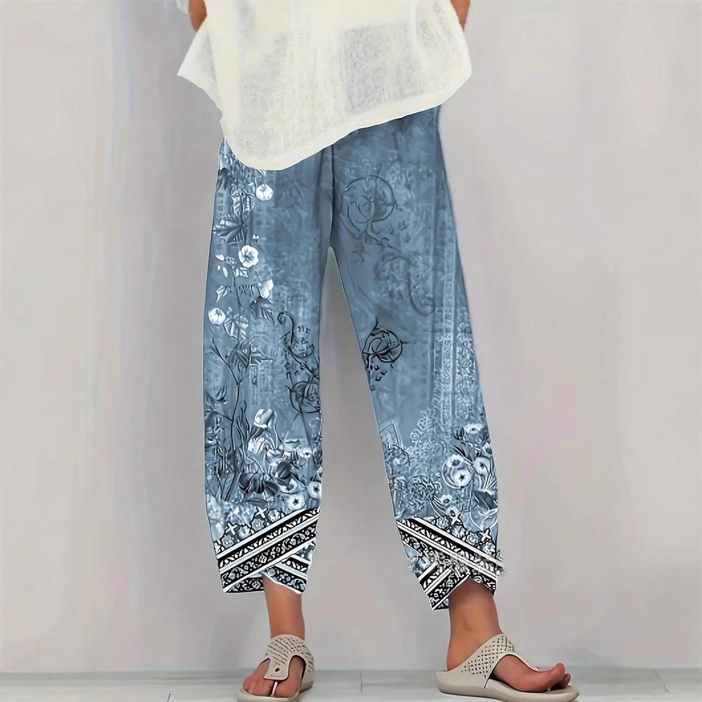 Damskie Letnie Codzienne Wakacyjne Luźne Spodnie z Nadrukiem Wygodne Miękkie Spodnie
