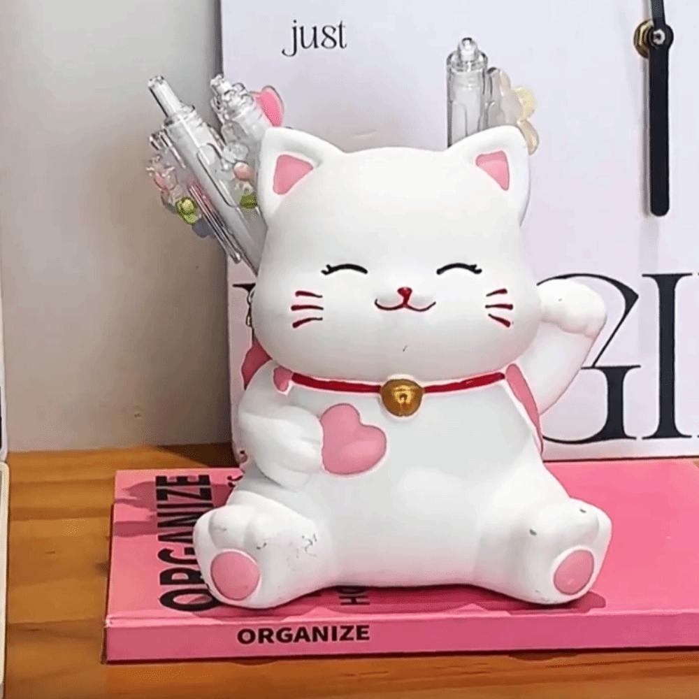 Multi Functional Small Cat Pen Holder Cartoon Makeup Brush Holder Desktop Storage Ornaments  Home