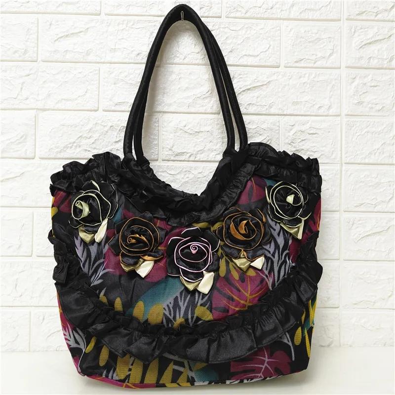 WTEMPO Duża pojemność pojedyncze torby na ramię damskie ręcznie robione torebki kwiatowe torby etniczne Hanfu torby z jedwabiu