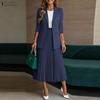 ZANZEA Womens Cardigan Blazer Blouse and Long Skirts Fashion Two Piece Suit Sets