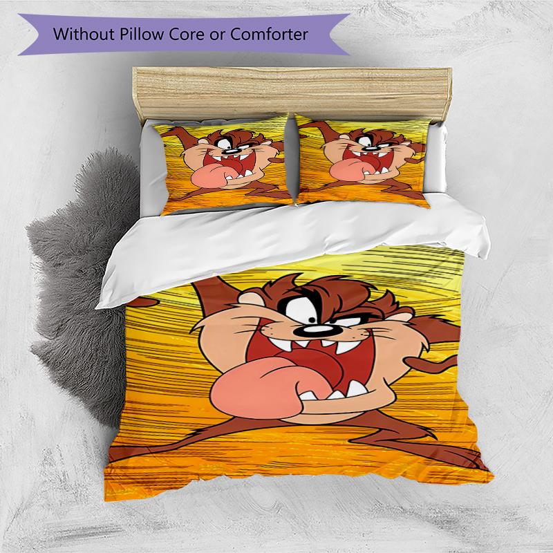3pcs Taz-Mania pattern bedding set duvet cover set includes duvet cover &pillowcases, perfect all season bedroom decoration & gift