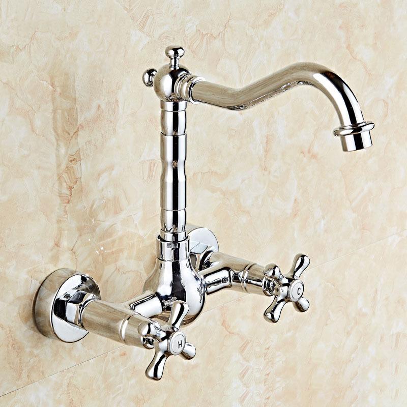 Antique Wall Mounted Basin Faucets Bathroom Black Dual Handles Bathtub Faucet Hot Cold Water Mixer Tap Household