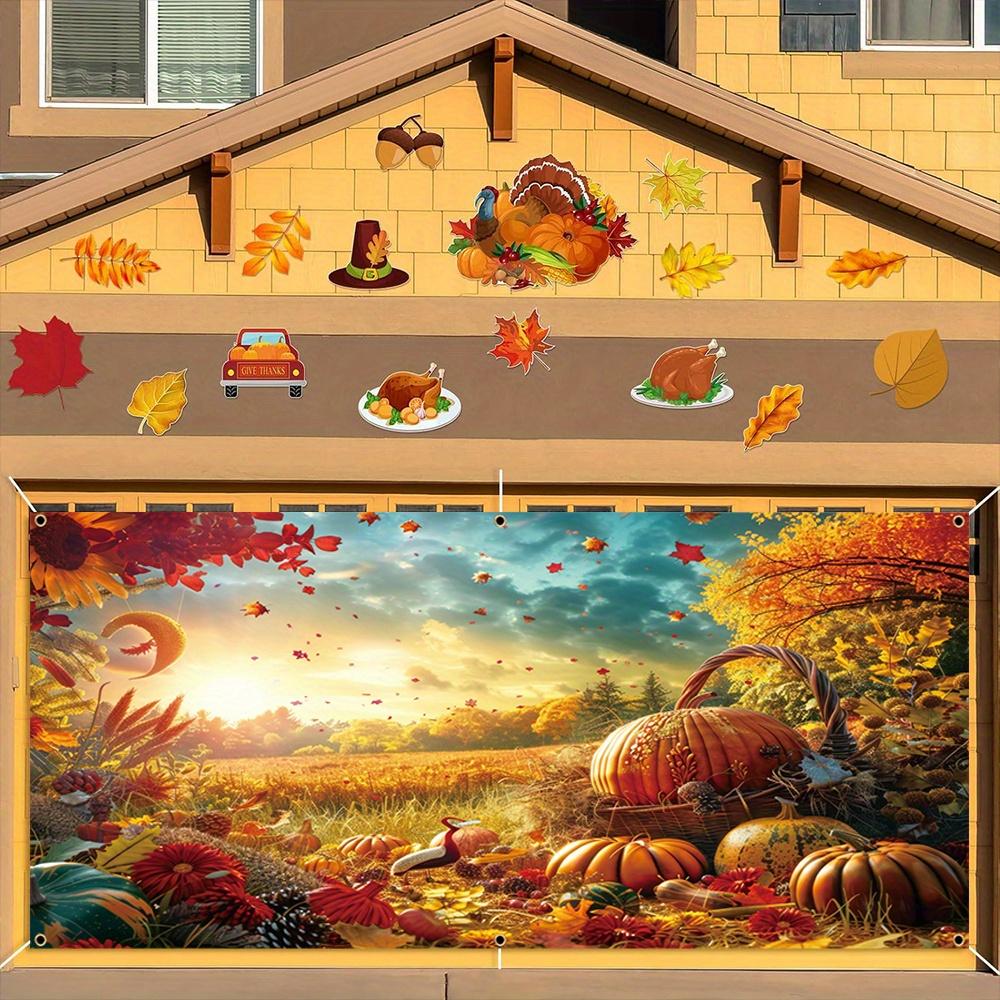 1 Piece, Happy Autumn Garage Door Decorative Banner, Polyester, Rural Farmhouse Harvest Festival Thanksgiving Party