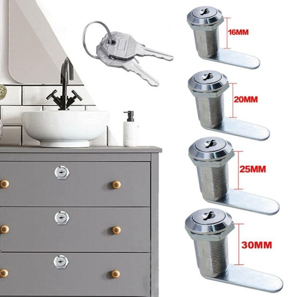 16/20/25/30mm Zinc Alloy Security Lock Set with 2 Key Drawer Lock Durable Cam Locks