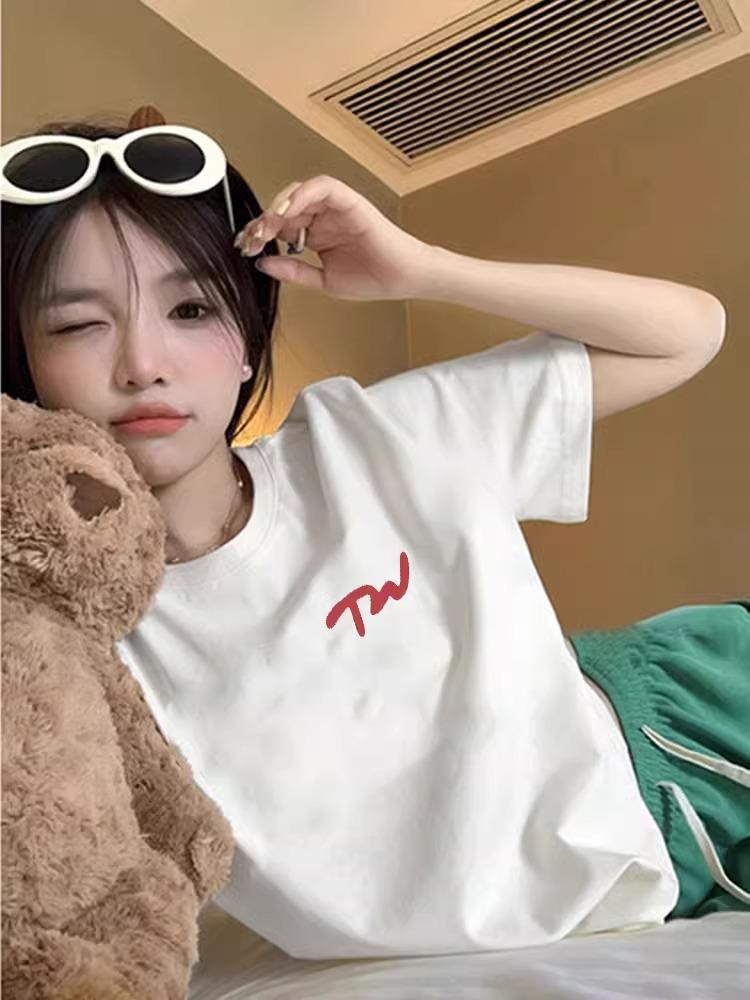 

2025 Summer Women s Retro Pure Cotton Loose White Short-Sleeve T-Shirt XXL
