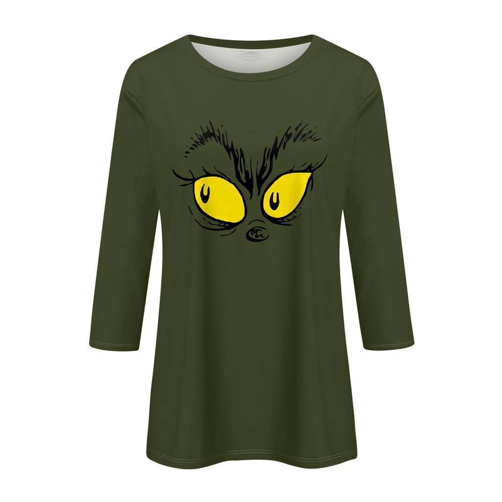 3/4 Sleeve Tops For Women T-Shirt Casual Christmas Print Tops T Shirt Round Neck Pullover Blouse