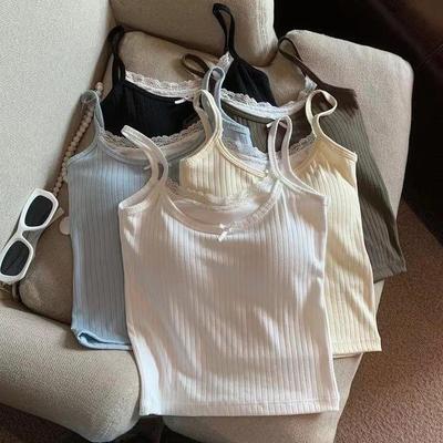 Summer Lace Trim Camisole with Chest Pads - Slim Fit Fake Two-Piece Design for Women