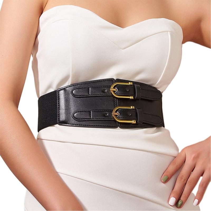 Gothic Solid Color Lift Up Female Waist Corset Wide Faux Leather Belt Women Fashion Slimming Waistband Elastic Corsets